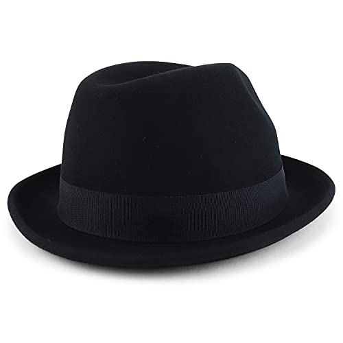 Armycrew Classic 100% Wool Felt Fedora with Feather Fits Upto 2XL - color: Black, size: XX-Large