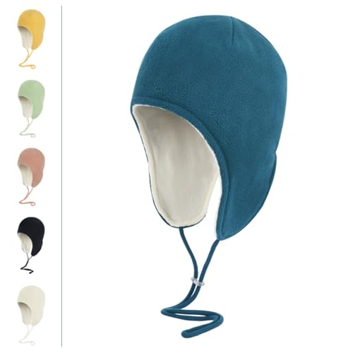 Mens Womens Warm Fleece Beanie Soft Winter Hat with Ear Flaps Windproof Ski Snow Cycling Skull Cap Helmet Liner - color: Teal