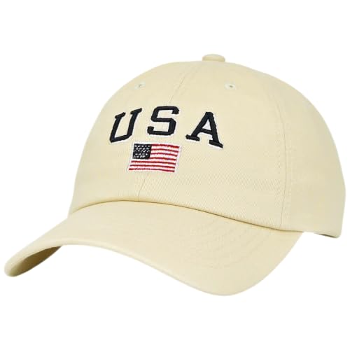 E BY ELIDAN USA Hat, Embroidered American Flag Baseball Cap for Men Women - color: Cream