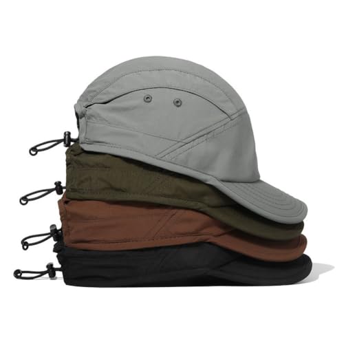 5 Panel Hat, Quick Dry Baseball Cap, Drawstring Elastic Sport Cap for Running, Fishing - color: Black