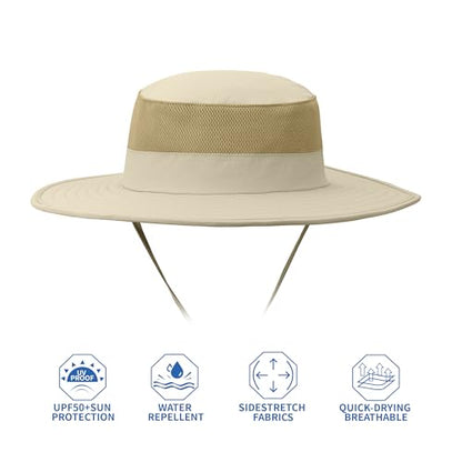 Outdoor Sun Hat UPF 50 Protection Waterproof Fishing hat Face Cover Summer Neck Flap Hat - color: Light Khaki Pro