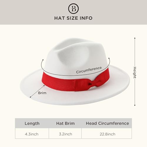 BABEYOND 1920s Fedora Hat for Men Gatsby Wide Brim Hat Felt Panama Cap - color: Rd/White-rd