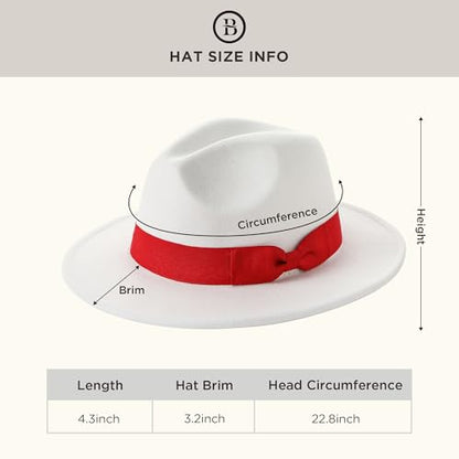 BABEYOND 1920s Fedora Hat for Men Gatsby Wide Brim Hat Felt Panama Cap - color: Rd/White-rd