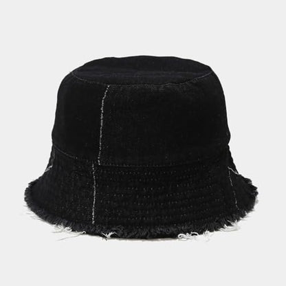 Quanhaigou Frayed Unisex Sun Hats, Fashion Beach Bucket Hat for Men Women,Summer Outdoor Boy's Girls Boonie Cap - color: Irregular Denim Black
