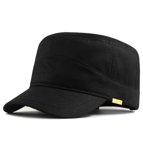 FASHIXD Army XXL Hat Military Cap Plus Size Hats for Men Short Bill Hat Cadet Cap - color: Black, size: Medium
