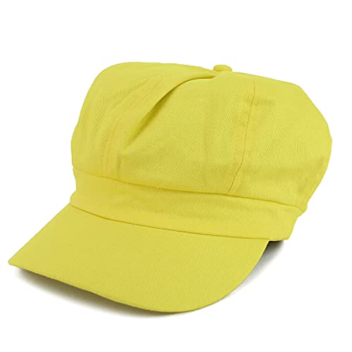 Womens Newsboy Hat - 8 Panels 100% Cotton Vintage Cabbie Hat with Elastic Back - color: Yellow