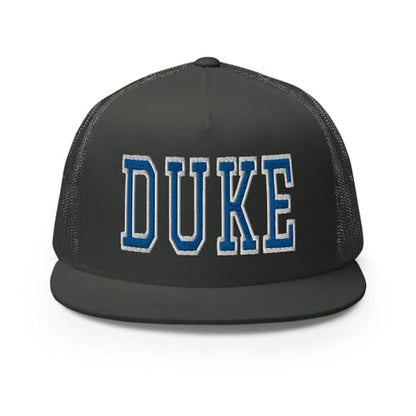 NG Duke Flat Bill Embroidered Trucker Hat High Crown Adjustable Cap - color: Charcoal