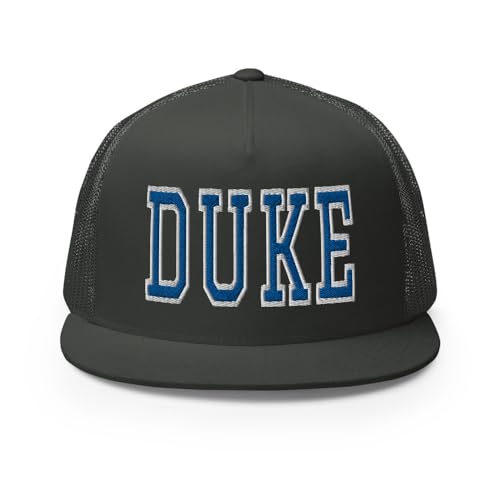 NG Duke Flat Bill Embroidered Trucker Hat High Crown Adjustable Cap - color: Charcoal