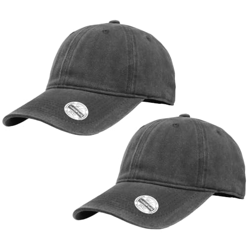 Falari Vintage Washed Cotton Baseball Caps, Original Classic Adjustable Size Low Profile Unconstructed Distressed Dad Hat - color: 2pk - Black & Black