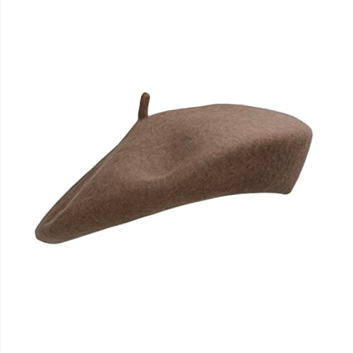 Gllutt Women Wool Beret Hat French Style Solid Color - color: Brown
