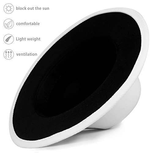 Trendy Fedora Hats for Men & Women Wide Brim Felt Hat Dress Panama Hat Two Tone Fedora - color: A White-black, size: Large-X-Large