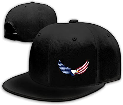 Snapback Hats for Men Flat Bill Black Adjustable Baseball Cap Trucker Hat for Dad American Flag Pirate Skull Caps Cool - color: Eagle Usa Flag