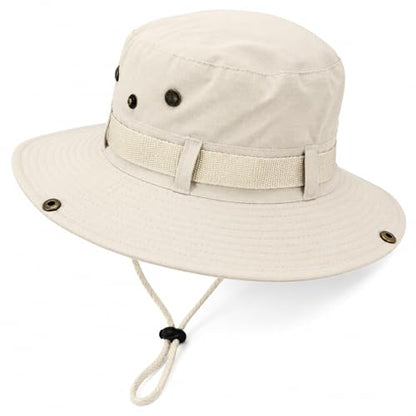 Taeku Sun Hat, Unisex Wide Brim Bucket Hat Sun Protection Cap Breathable Boonie Hat for Fishing Hiking Gardening Safari - color: Beige