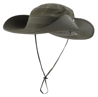 Connectyle UPF 50+ Wide Brim Sun Hat for Men Breathable Cowboy Boonie Hats Outdoor Bucket Hat for Fishing Hiking Safari - color: Army Green