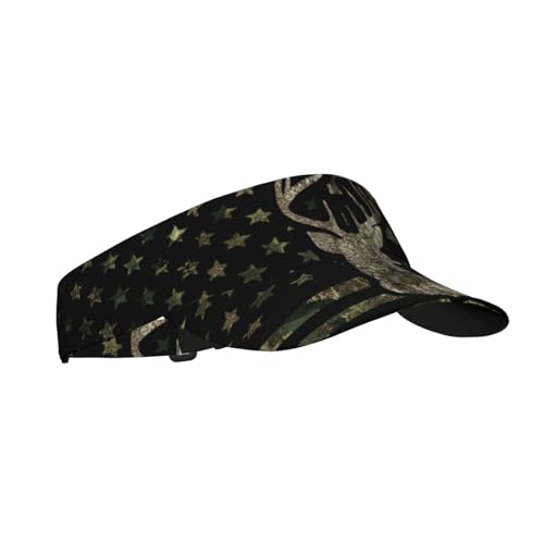 Sports Sun Visor Hats Adjustable Men Women Lightweight Packable Cooling Empty Top Visor Hat for Running, Tennis, Golf - color: Camo American Flag Deer