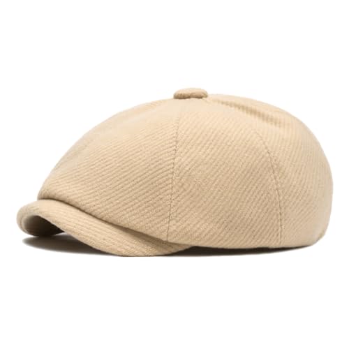Quanhaigou Newsboy Flat Cap, Men's Vintage Gatsby Ivy Cabbie Hat, Beret Golf Driving Hats - color: Wool Beige