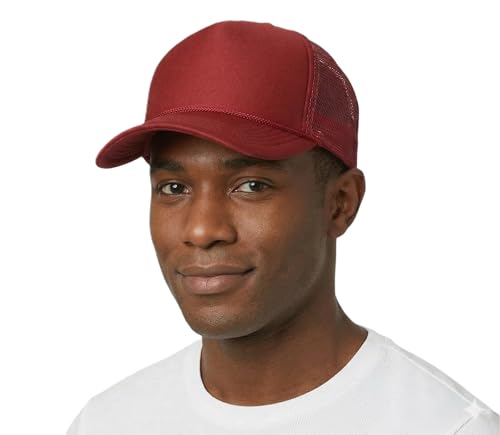 NYFASHION101 Plain Mesh Trucker Hat - Breathable 6-Panel Daily Snapback Cap, Customizable Ideal for DIY Embroidery & Patches - color: Red