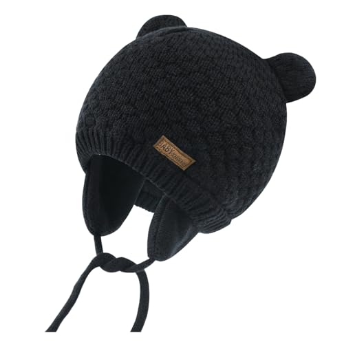 XIAOHAWANG Baby Hat Cute Bear Toddler Earflap Beanie Warm for Fall Winter - color: A-black, size: 0-6 Months