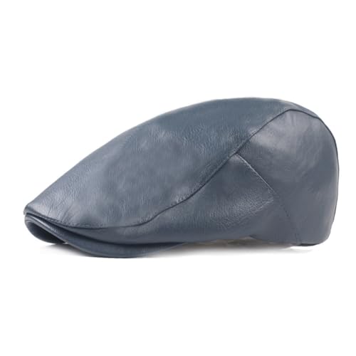 Men's Flat Cap PU Leather Newsboy Cap Classic Ivy Cap Adjustable Cabbie Beret Cap Driving Hunting Hat - color: Blue