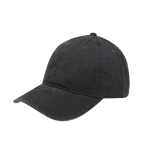 Plain Washed Cotton Adjustable 6 Panel Dad Hat Baseball Cap - color: Black