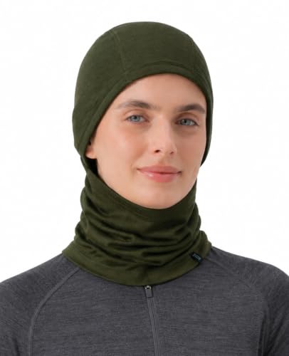 100% Merino Wool Balaclava Men Women Thermal Ski Mask Winter Face Mask - color: Army Green