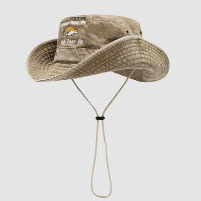 Sun Bucket Hat for Men Women Fishing Beach Safari Trendy Cotton Cowboy Cap for Golf Hiking Hunting Outdoor Boonie - color: Fish Khaki