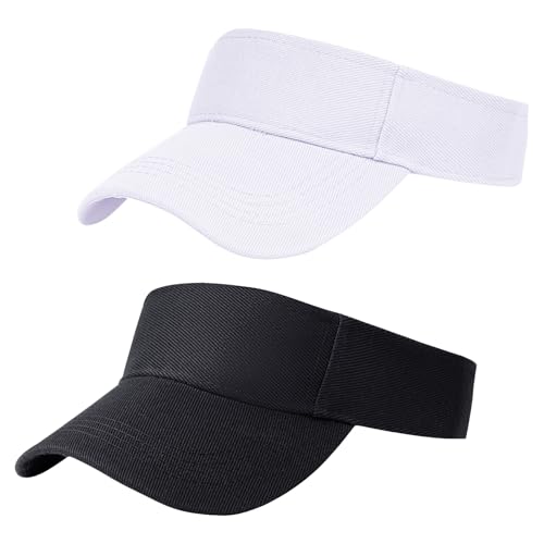 Rbenxia 2 Pieces of Adjustable Sport Visors Sun Visor Hats Cap Visors for Women and Men - color: Black ＆ White