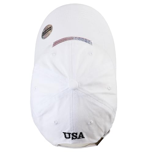 Falari USA Flag Embroidered Baseball Cap, Low Profile Adjustable Dad Hat, 100% Cotton, Pre-Washed - color: White