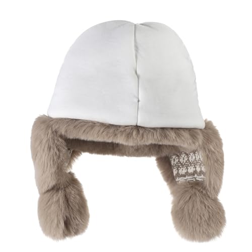Warmer Faux Fur Trapper Hat for Women, Furry Warm Mongolian Russian Skiing Winter Cold Windproof Earflap Outdoor Cap - color: Khaki 01