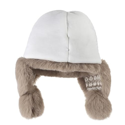 Warmer Faux Fur Trapper Hat for Women, Furry Warm Mongolian Russian Skiing Winter Cold Windproof Earflap Outdoor Cap - color: Khaki 01