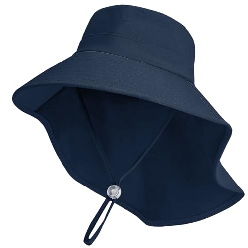 ZOORON Outdoor Kids Sun Hat with Neck Flap UPF 50+ Sun Protection Fishing Hat Wide Brim Summer Kids Beach Hats for Girls Boys - color: 1pack-navy