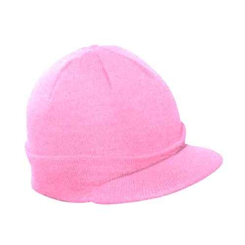 The Vintage Year Visor Beanie Billed Knit Radar Cuff Skull Cap Sports Outdoor Winter Stretch Acrylic One Size Men Women - color: Light Pink