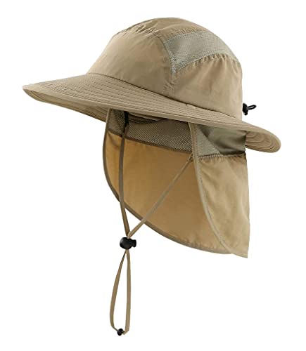 Home Prefer UPF 50+ Boys Sun Hat with Neck Flap Wide Brim Summer Beach Bucket Hat for Boys Girls Toddler Kids Safari Hat - color: Khaki