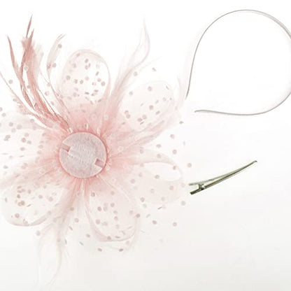 AQOKKA Women Fascinators Hats Flower Fascinators with Headband and Clip Tea Party Headwear for Women and Girls - color: 1 Pc 7" Diameter / Blush Pink
