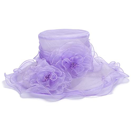 Lawliet Womens Dressy Wide Brim Church Wedding Occasion Sun Hat A613 - color: Light Purple