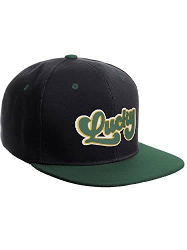 Daxton Classic Snapback St.Patrick Day 3D Lucky Clover Flat Bill Visor Hat - color: Black Hunter Green, style: Lucky