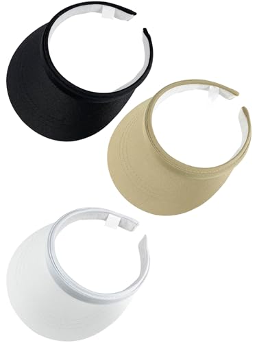 3 Pack Sports Sun Visor Hat Women Men Adjustable Clip On Visors Outdoor Golf Beach Cap - color: Black, Khaki, White