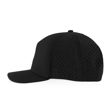 Gilbert Performance 5‑Panel Snapback Hat – Adjustable Flat Bill Cap, Breathable Mesh, Water‑Repellent Fabric, Unisex - color: Black