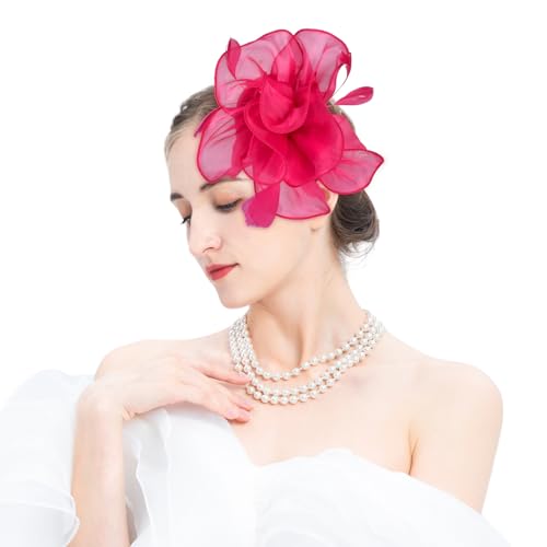2025 Derby Hair Clip for Women Fascinators Hats for Women Outfits Tea Party Wedding Fascinator Headband - color: Hot Pink