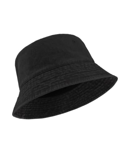 Zylioo XL XXL Bucket Hat for Big Heads, Washed Cotton Sun Hat - color: Black-lined, size: X-Large