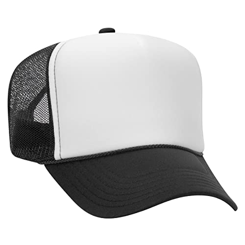 OTTO Polyester Foam Front 5 Panel High Crown Mesh Back Trucker Hat - color: Blk/Wht/Blk