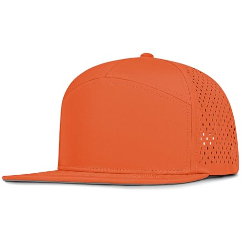 4 Inclusive Sizes Flat Bill Performance Trucker Hat Men Women, 7 Panel Snapback Running - color: 24.orange