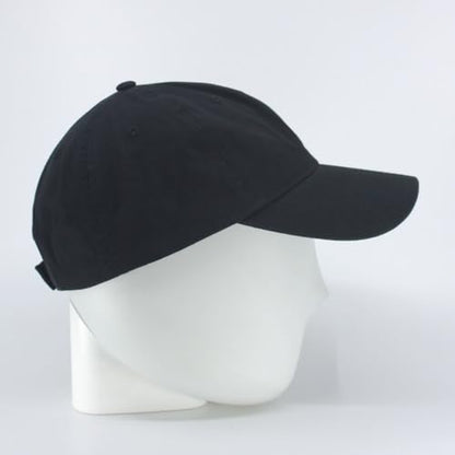 Plain Washed Cotton Adjustable 6 Panel Dad Hat Baseball Cap - color: Black/Black