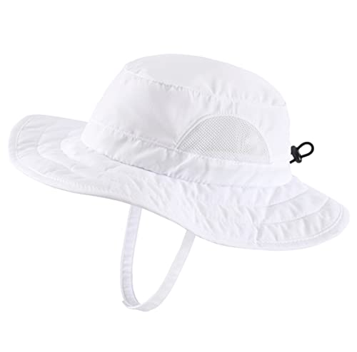 Connectyle Kids Sun Hat for Boys Girls Wide Brim Bucket Hat UPF 50+ Sun Protection Hat Breathable Summer Beach Hat - color: White