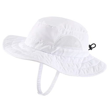 Connectyle Kids Sun Hat for Boys Girls Wide Brim Bucket Hat UPF 50+ Sun Protection Hat Breathable Summer Beach Hat - color: White