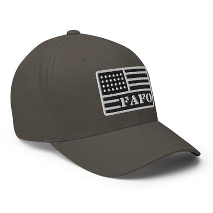 FX FAFO USA Flag Fitted Hat Embroidered Curved Bill Mid Crown Closed-Back Structured Twill Cap - color: Dark Grey, size: Large-X-Large
