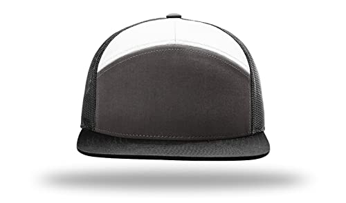 Richardson 168 168P Hat 7-Panel Trucker Cap Hi-Pro Snapback Cap Camo Hat Adjustable Baseball Hat Blank Hat Bulk Hats - color: Charcoal/Black/White