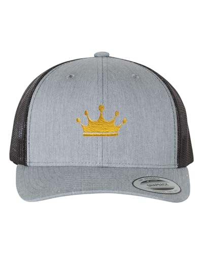 Go All Out Adult Golden Crown Structured Trucker Cap - color: Heather Grey/ Black