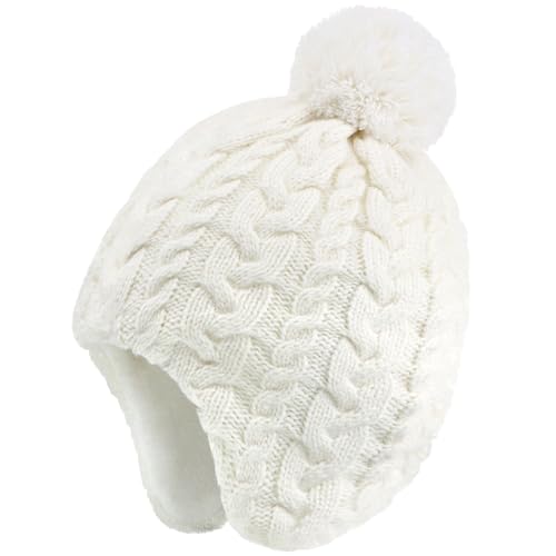 Duoyeree Kids Beanie Dinosaur Pom Pom Knit Winter Hat Fleece Lined for 1-7T - color: Aa-white, size: 2-4T