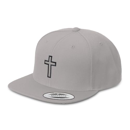 Custom Flat Brim Snapback Cap Cross Black Faith Jesus Christ Christian - color: Silver Design Only